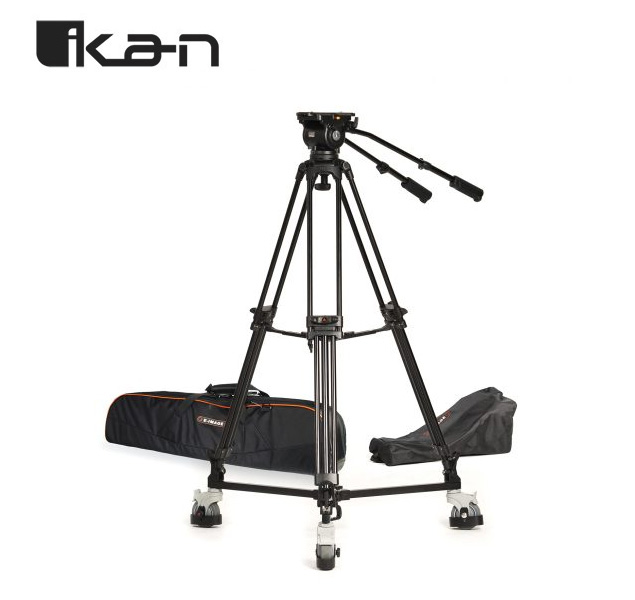 Ikan EG20A2D Kit de trípode y dolly con cabezal fluido de aluminio 2 etapas y 100 mm, capacidad 20 kg