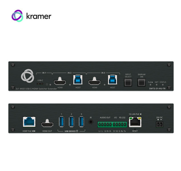 Kramer SWT3-31-HU-TR Switcher con extensor USB-C/HDMI 3x1 4K a 60 Hz